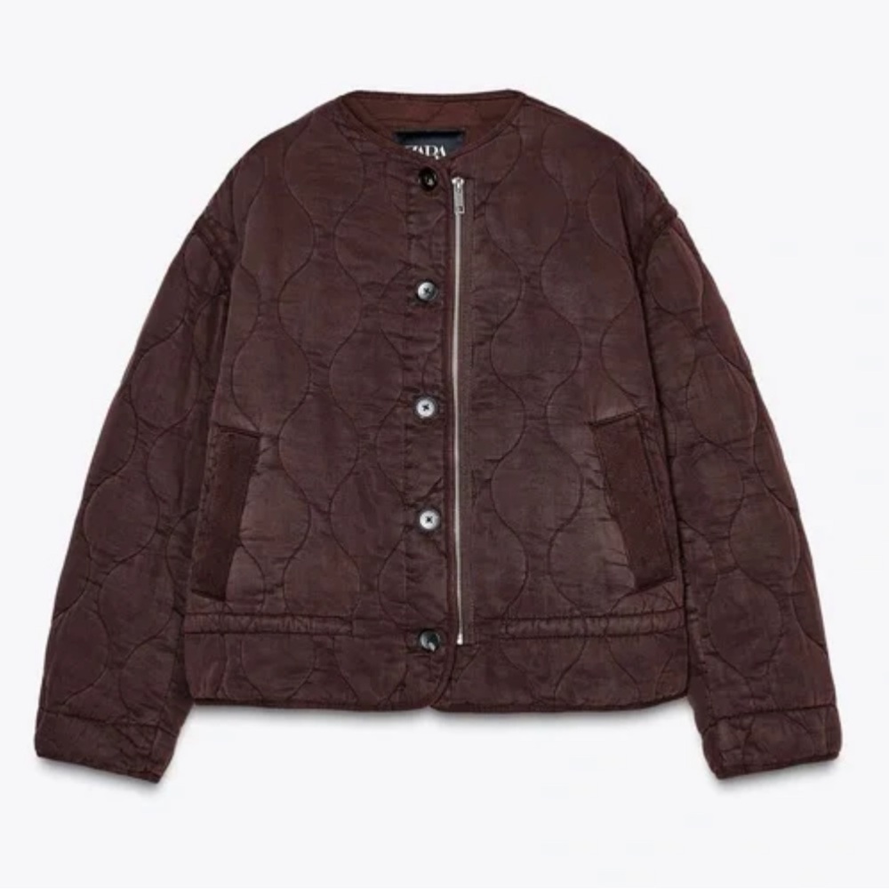 New With Tags Zara Women's Quilted Bomber Jacket in Brown